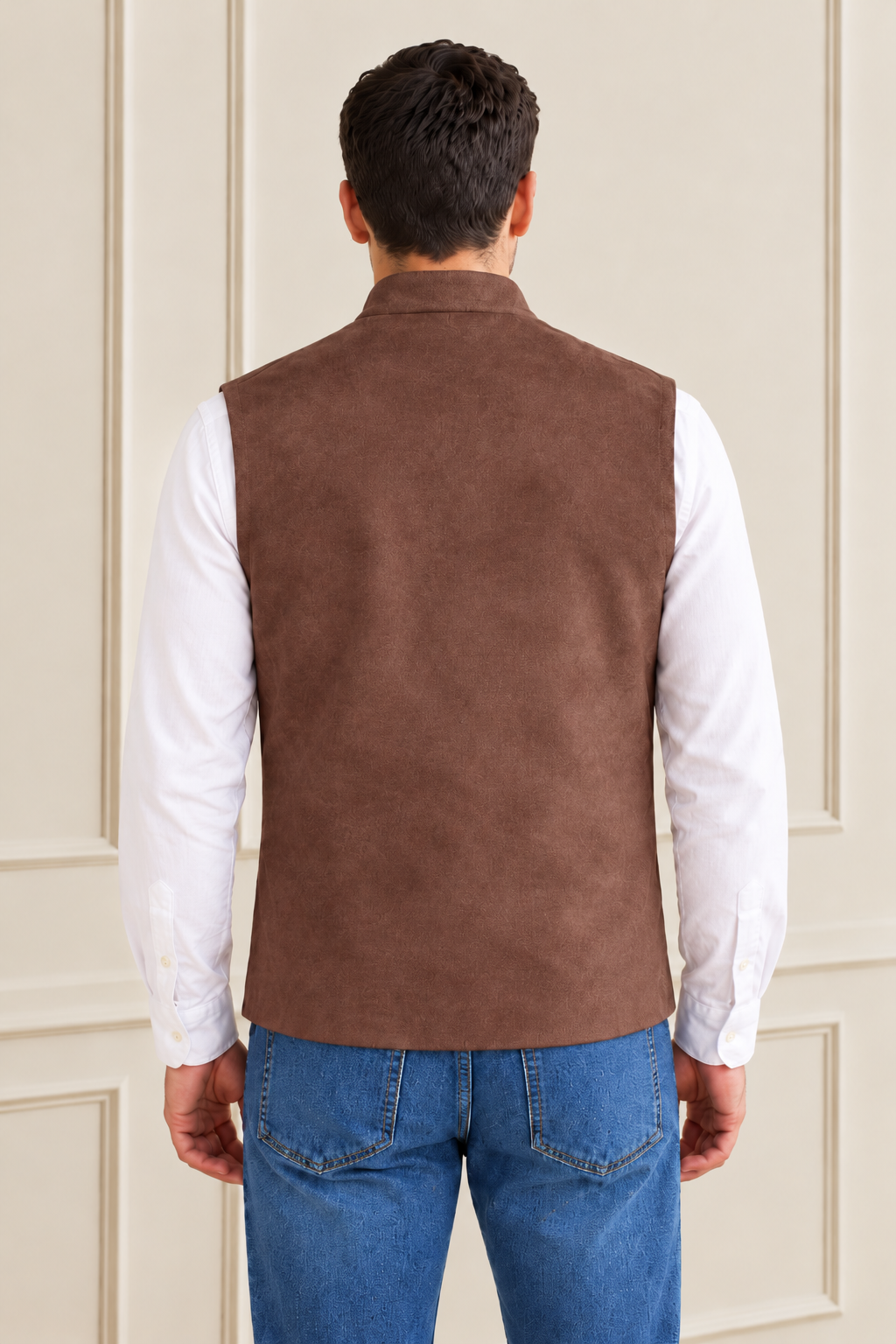Men’s Espresso Knitted Suede Waistcoat – Regular Fit