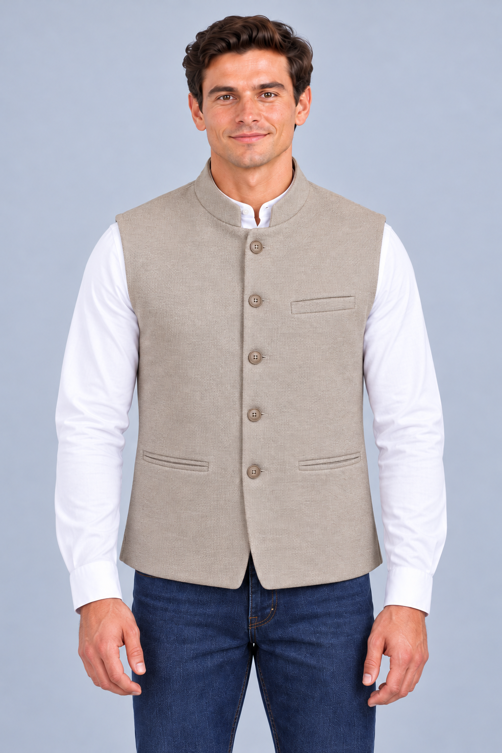 Men’s Khaki Knitted Suede Waistcoat – Regular Fit