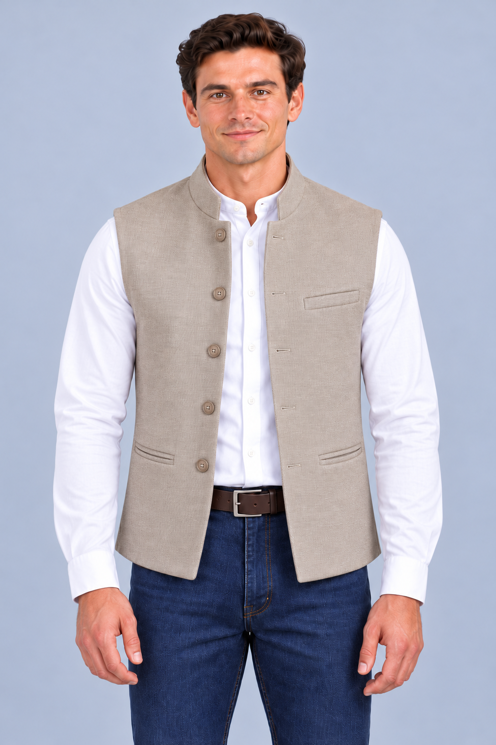 Men’s Khaki Knitted Suede Waistcoat – Regular Fit