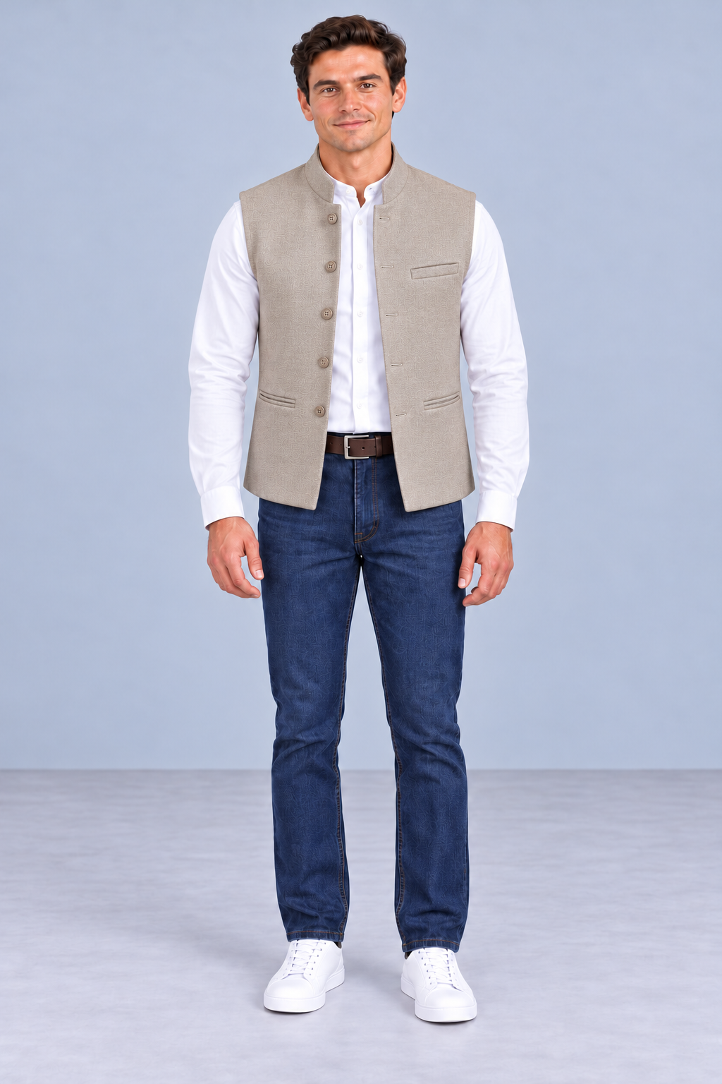 Men’s Khaki Knitted Suede Waistcoat – Regular Fit