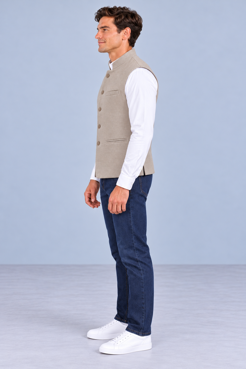 Men’s Khaki Knitted Suede Waistcoat – Regular Fit