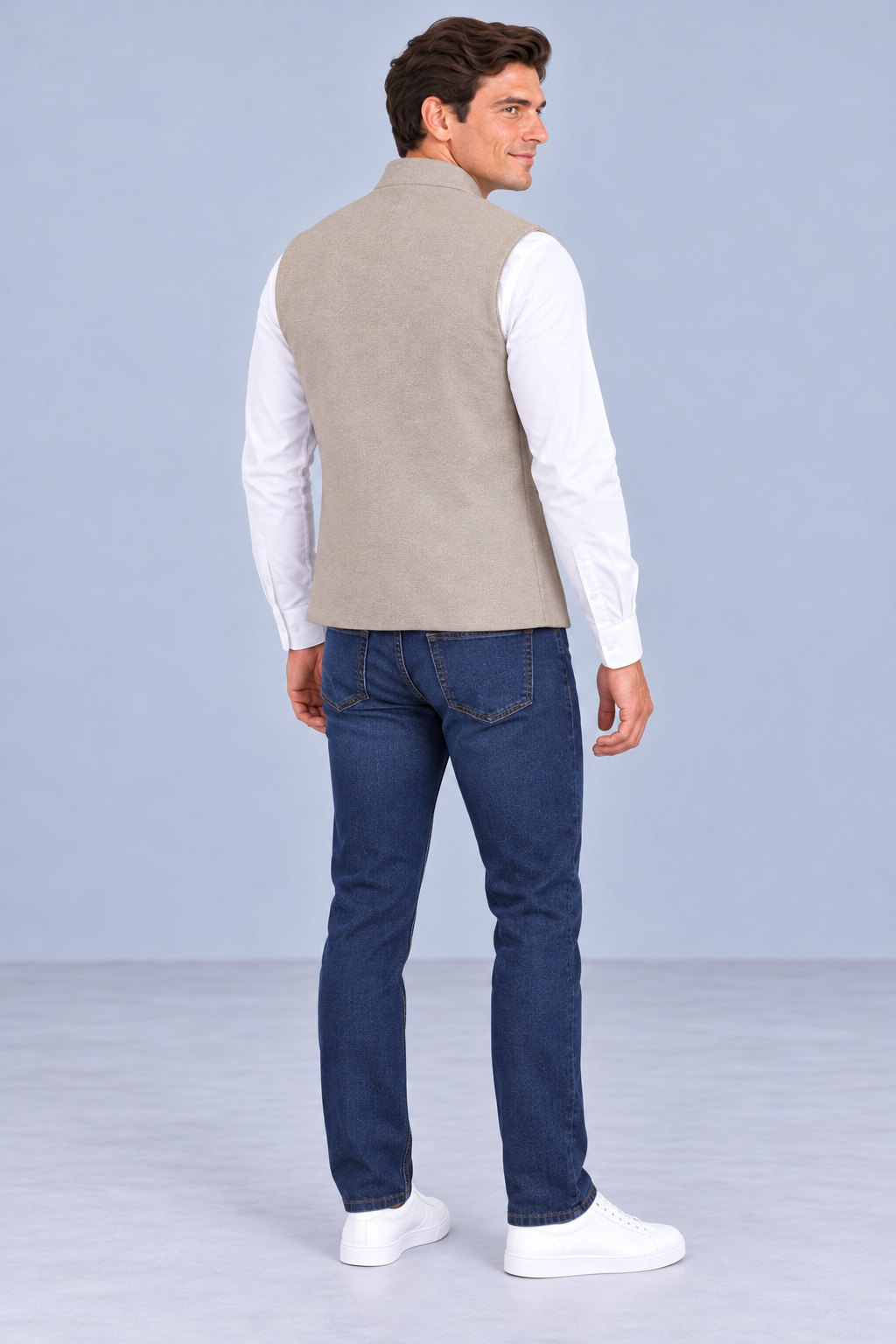 Men’s Khaki Knitted Suede Waistcoat – Regular Fit