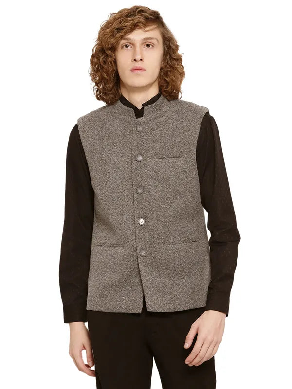 Mettle Men Grey Melange Solid Waistcoat