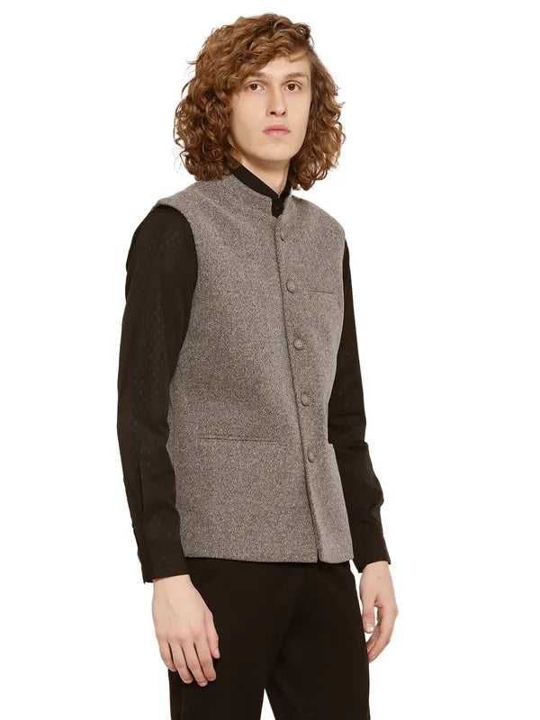 Mettle Men Grey Melange Solid Waistcoat