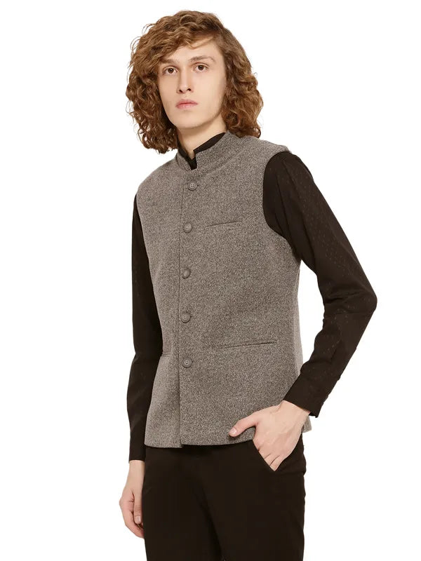 Mettle Men Grey Melange Solid Waistcoat