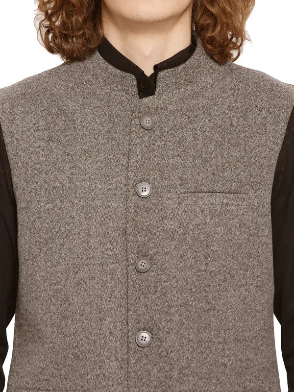 Mettle Men Grey Melange Solid Waistcoat