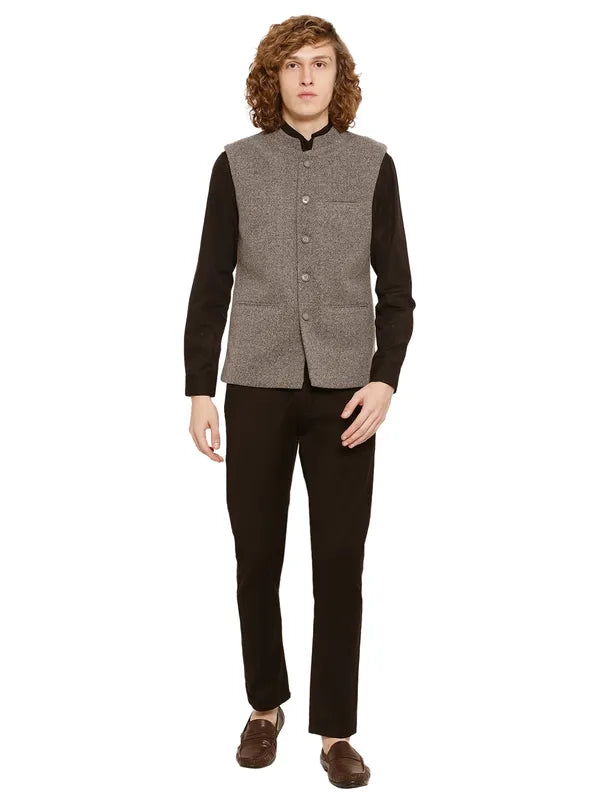 Mettle Men Grey Melange Solid Waistcoat