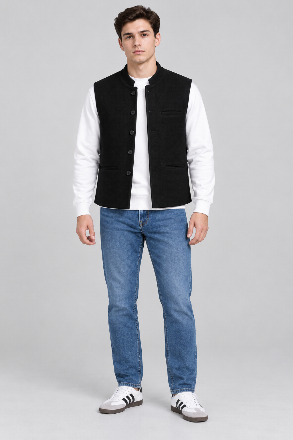 Men’s Regular Fit Nehru Tweed Waistcoat – Black