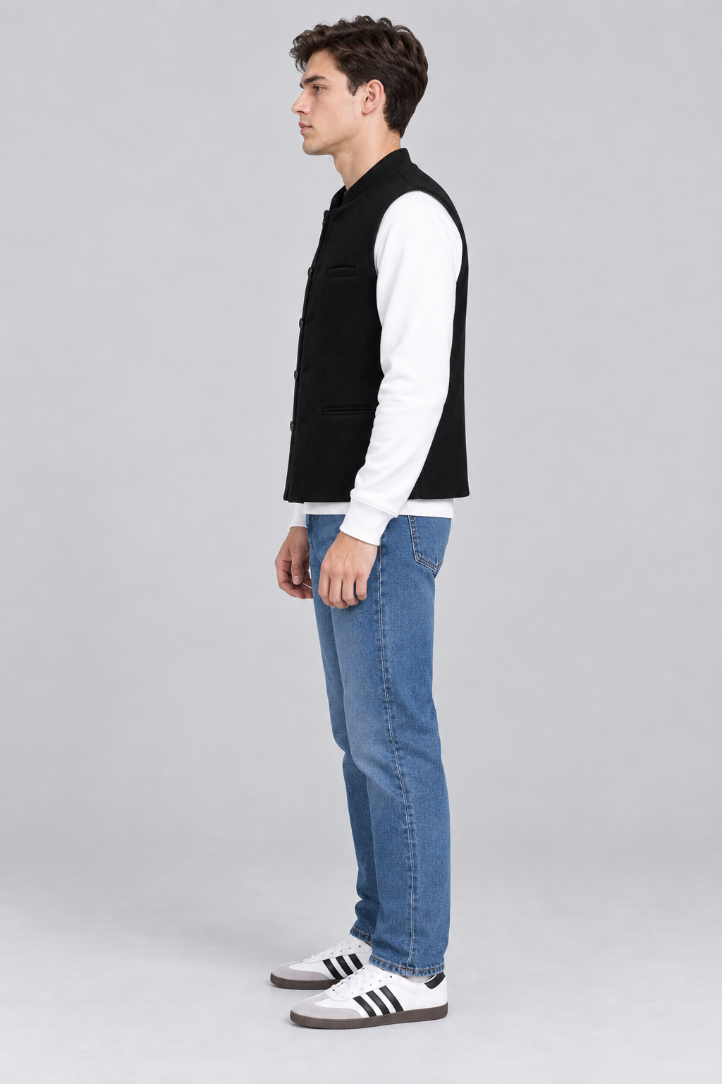 Men’s Regular Fit Nehru Tweed Waistcoat – Black