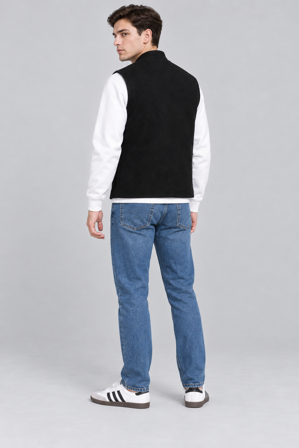 Men’s Regular Fit Nehru Tweed Waistcoat – Black