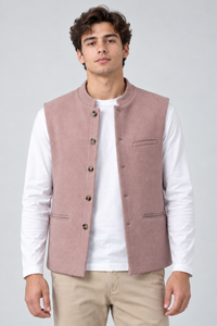 Men’s Regular Fit Tweed Waistcoat – Light Pink
