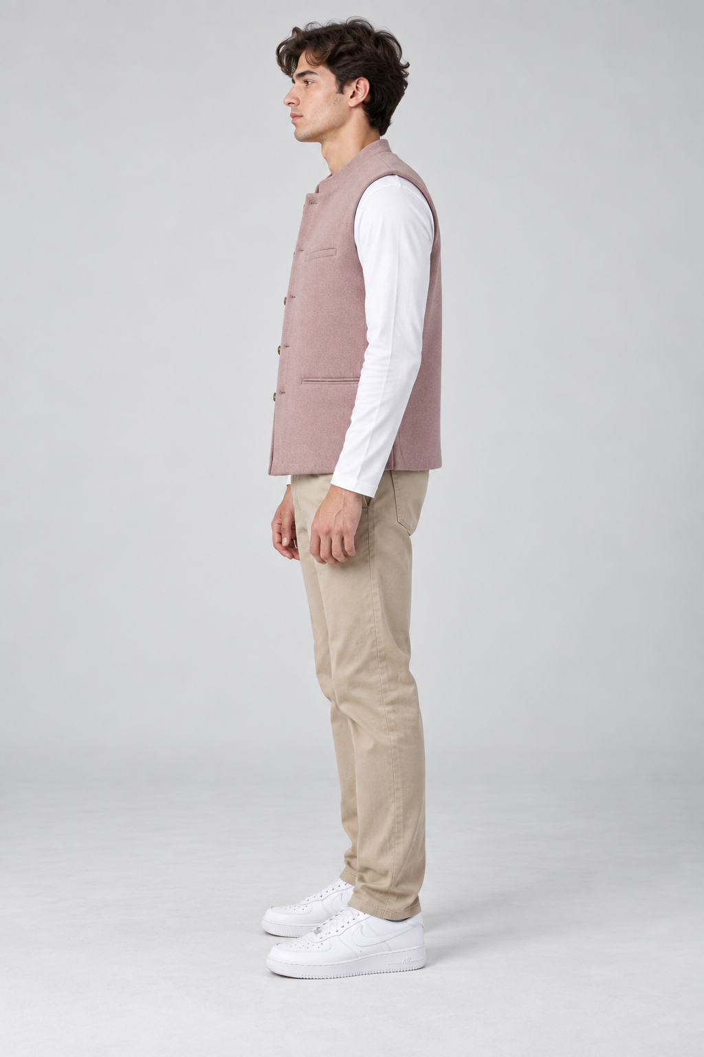 Men’s Regular Fit Nehru Tweed Waistcoat – Light Pink