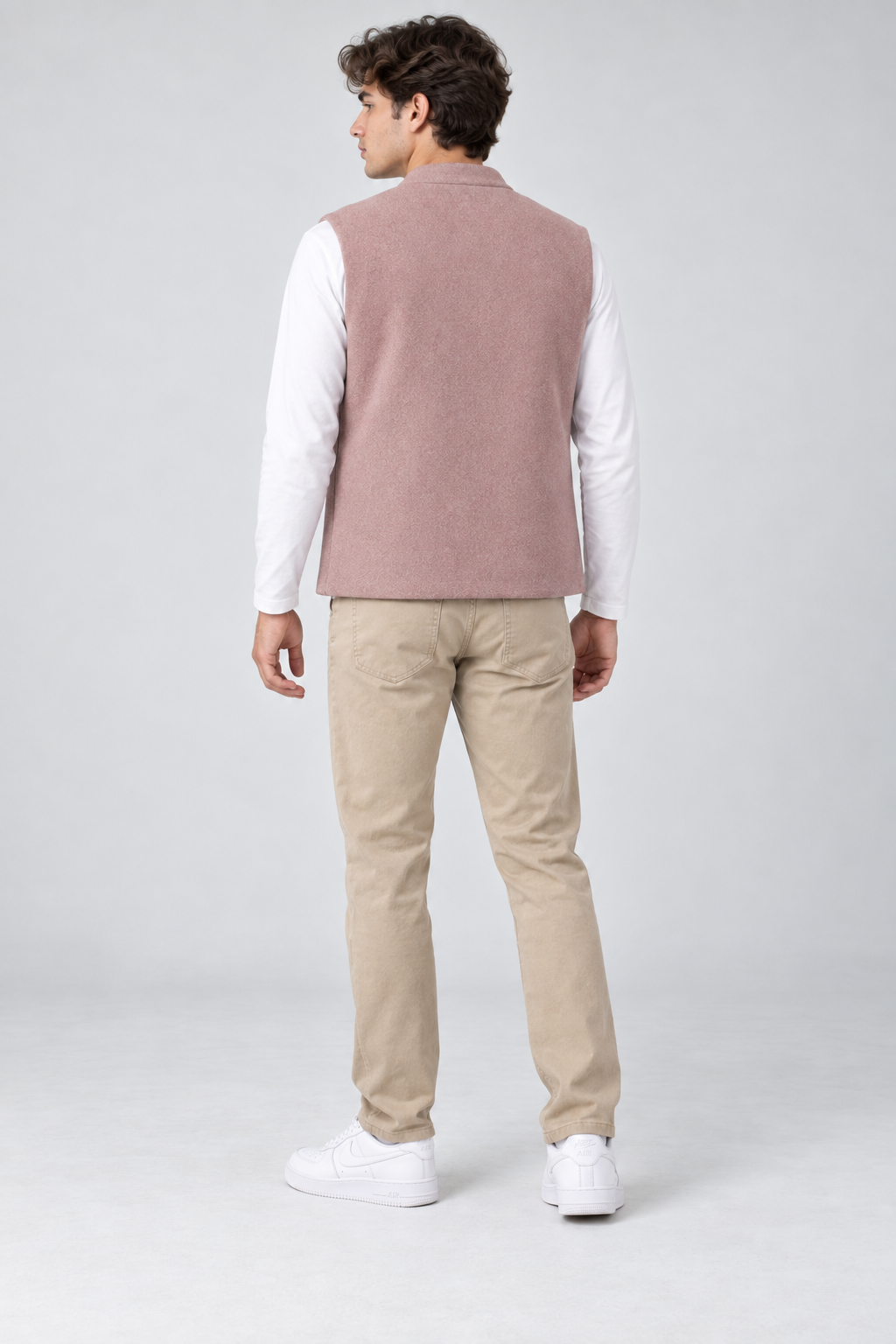 Men’s Regular Fit Nehru Tweed Waistcoat – Light Pink