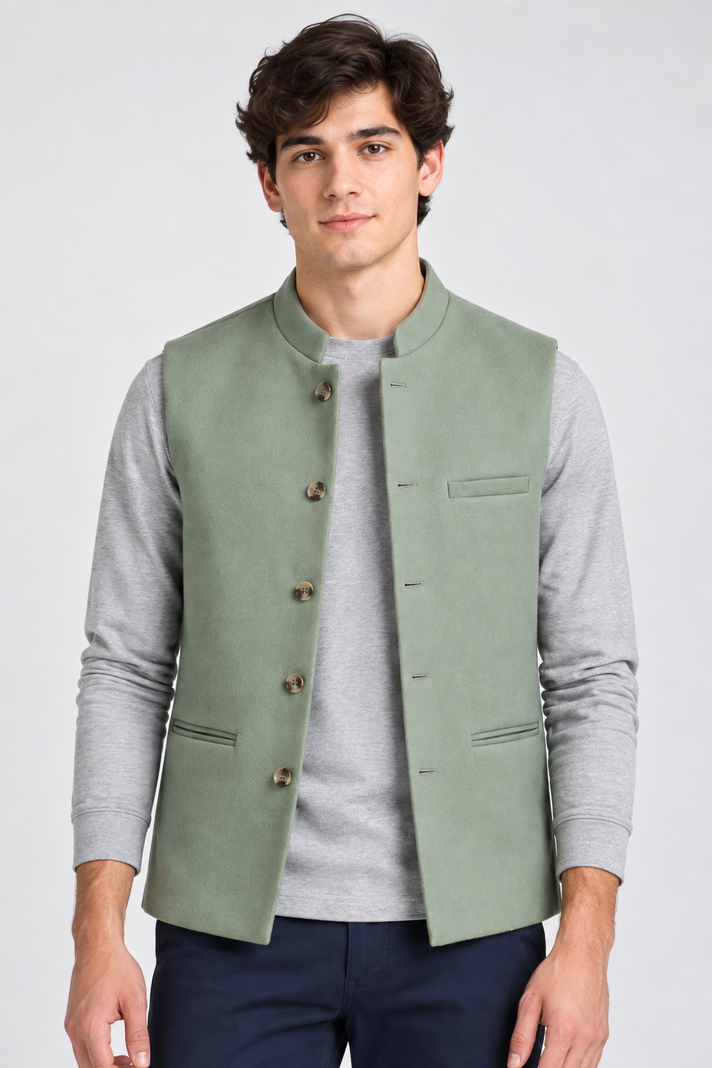 Men’s Regular Fit Nehru Tweed Waistcoat – Mint