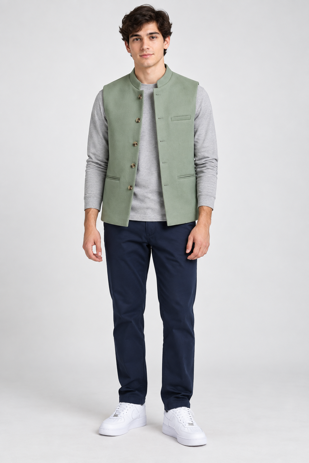 Men’s Regular Fit Nehru Tweed Waistcoat – Mint