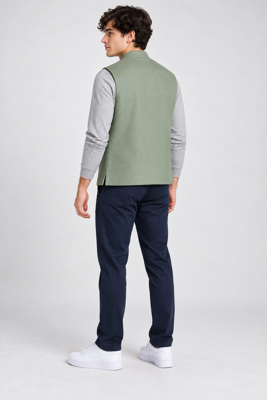 Men’s Regular Fit Nehru Tweed Waistcoat – Mint