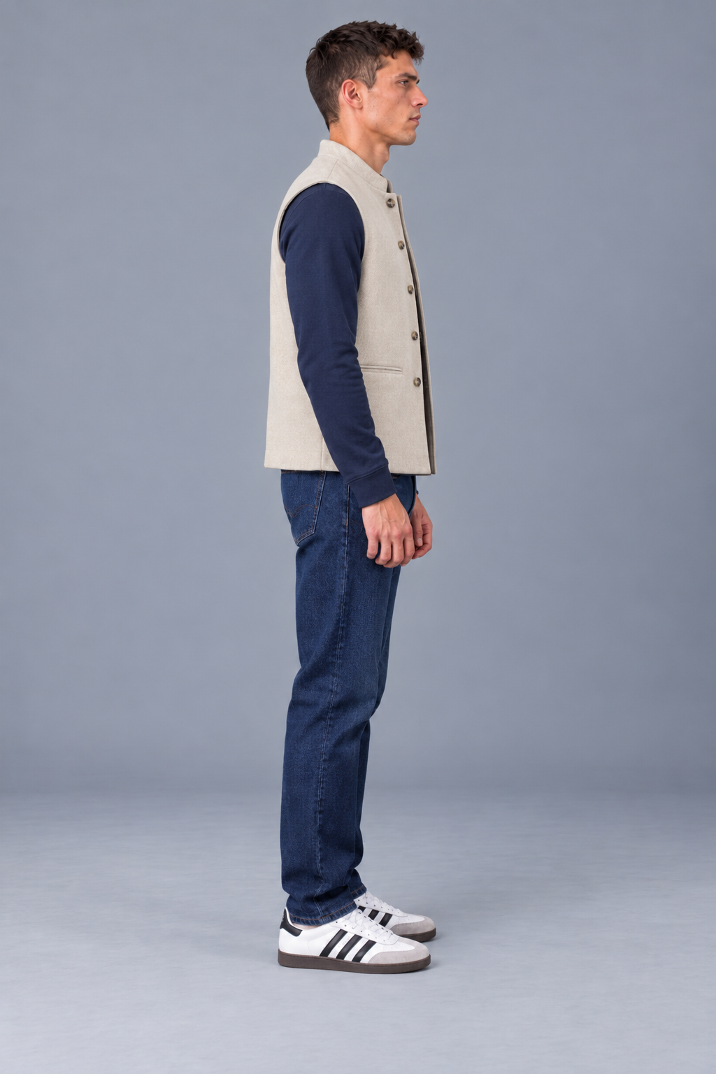Men’s Regular Fit Nehru Tweed Waistcoat – Natural