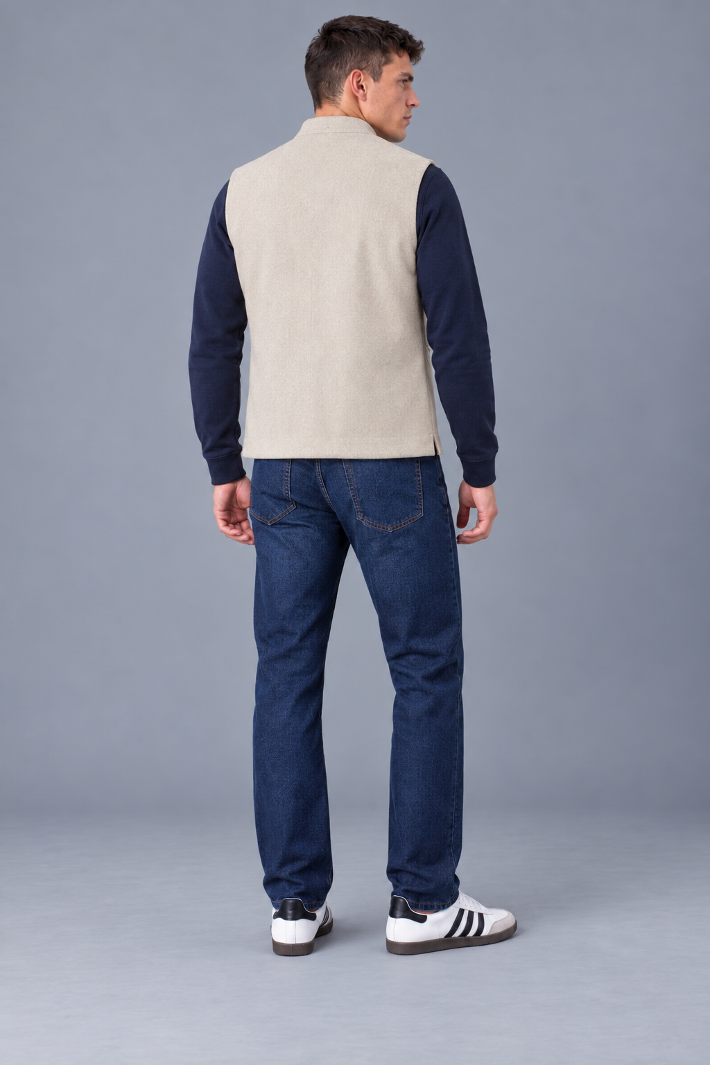Men’s Regular Fit Nehru Tweed Waistcoat – Natural