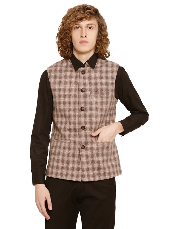 Mettle Men Brown Checked Waistcoat