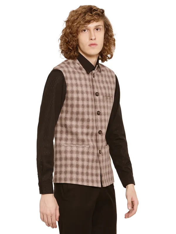 Mettle Men Brown Checked Waistcoat