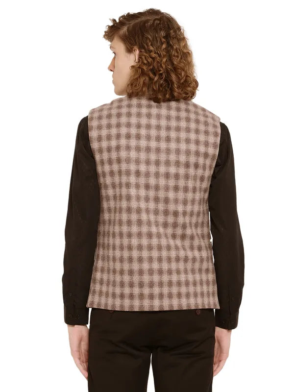 Mettle Men Brown Checked Waistcoat