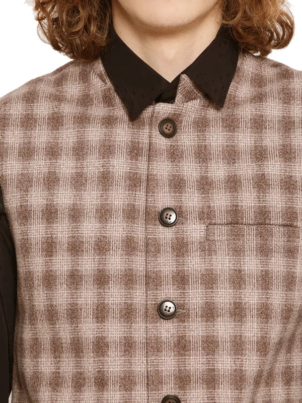 Mettle Men Brown Checked Waistcoat