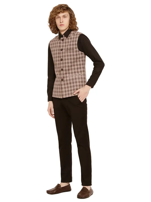 Mettle Men Brown Checked Waistcoat