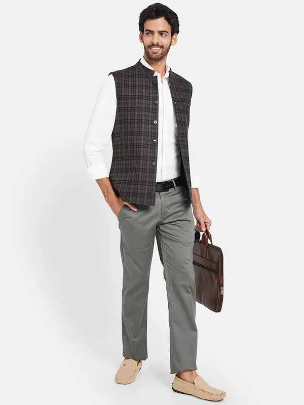 Mettle Checked Mandarin Collar Nehru Jacket