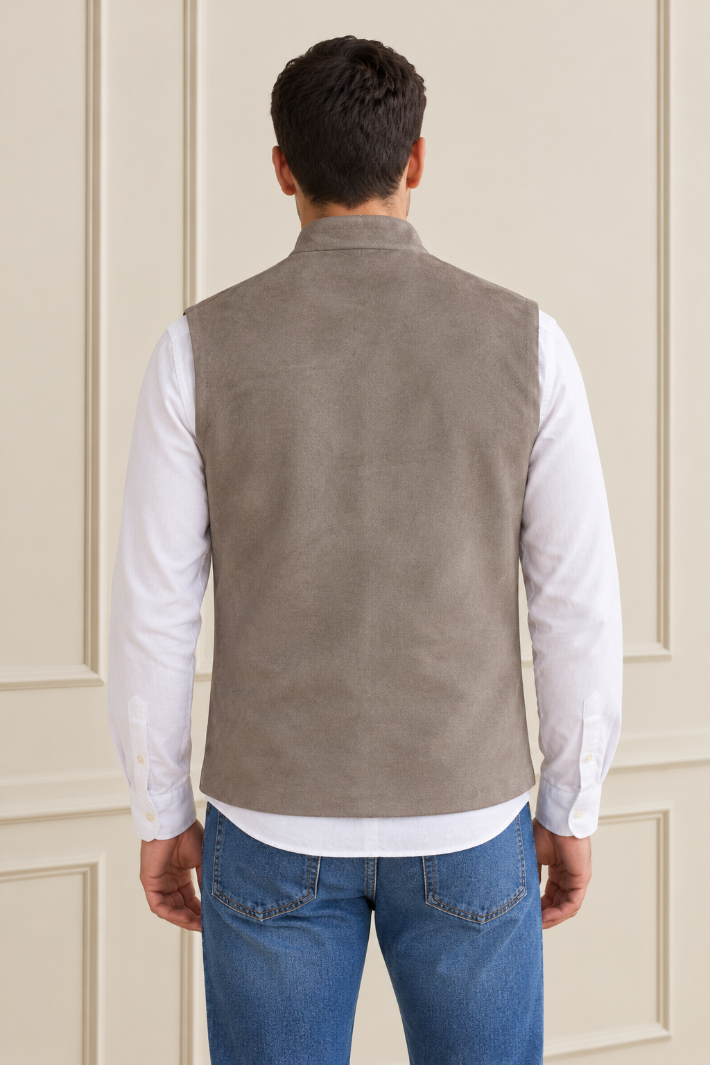 Men’s Regular Fit Knitted Suede Waistcoat – Dark Stone