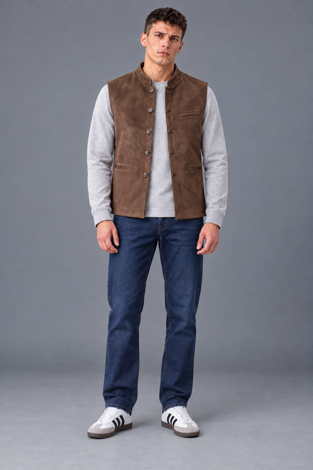 Men’s Regular Fit Knitted Suede Waistcoat – Espresso