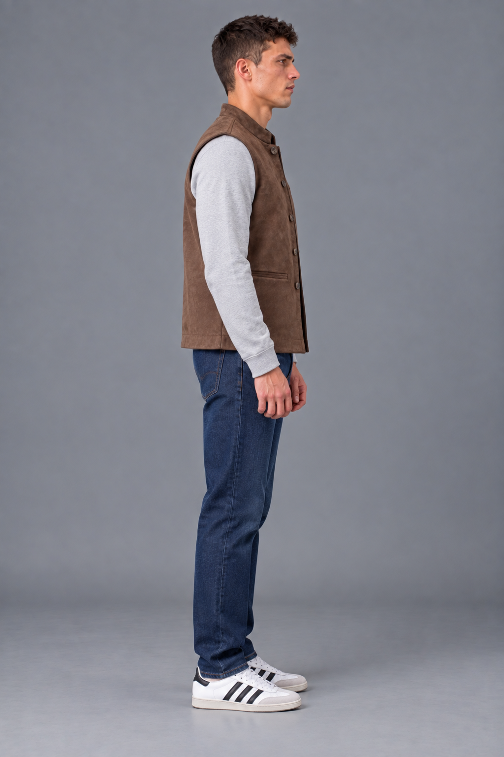 Men’s Regular Fit Knitted Suede Waistcoat – Espresso