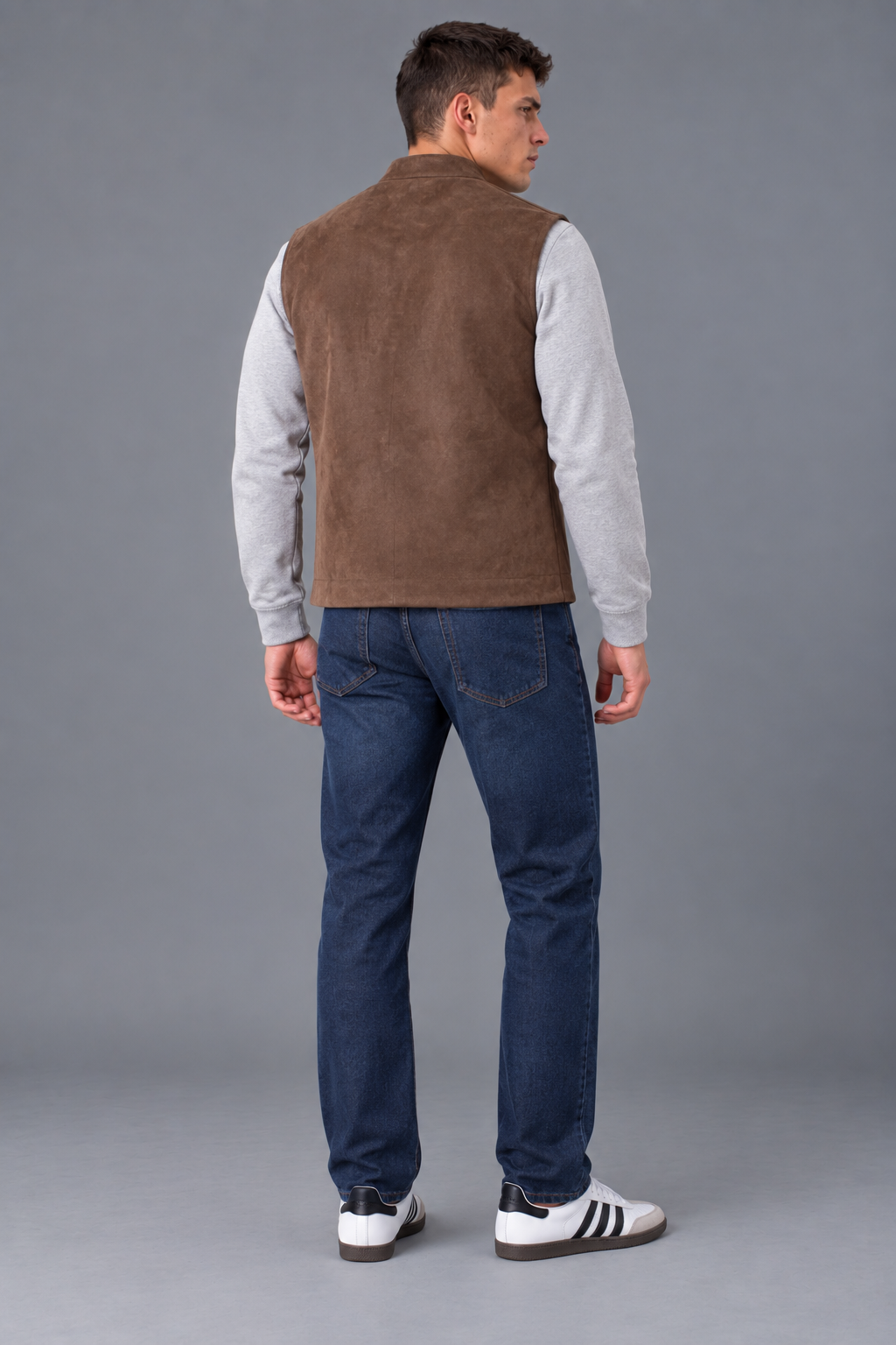 Men’s Regular Fit Knitted Suede Waistcoat – Espresso