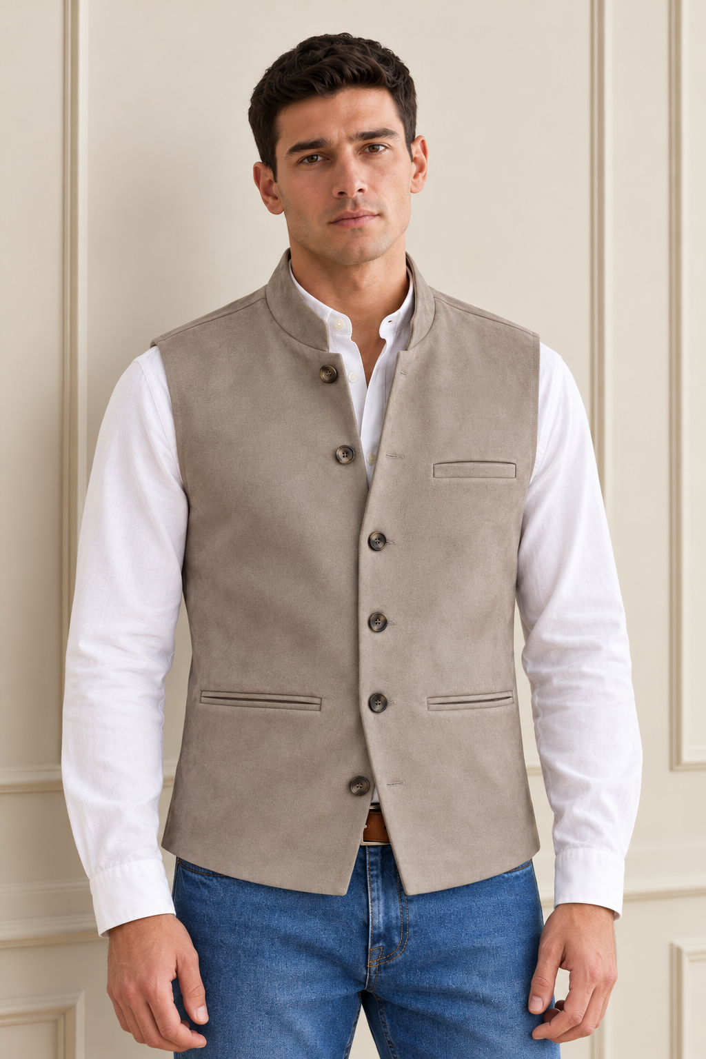 Men’s Regular Fit Knitted Suede Waistcoat – Onyx