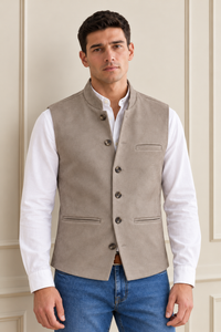 Men’s Regular Fit Knitted Suede Waistcoat – Onyx