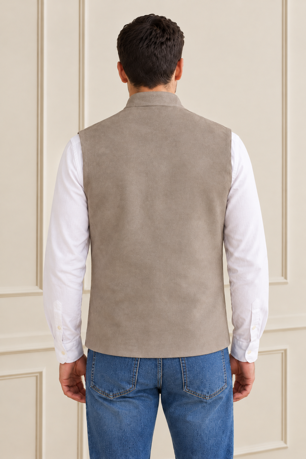 Men’s Regular Fit Knitted Suede Waistcoat – Onyx