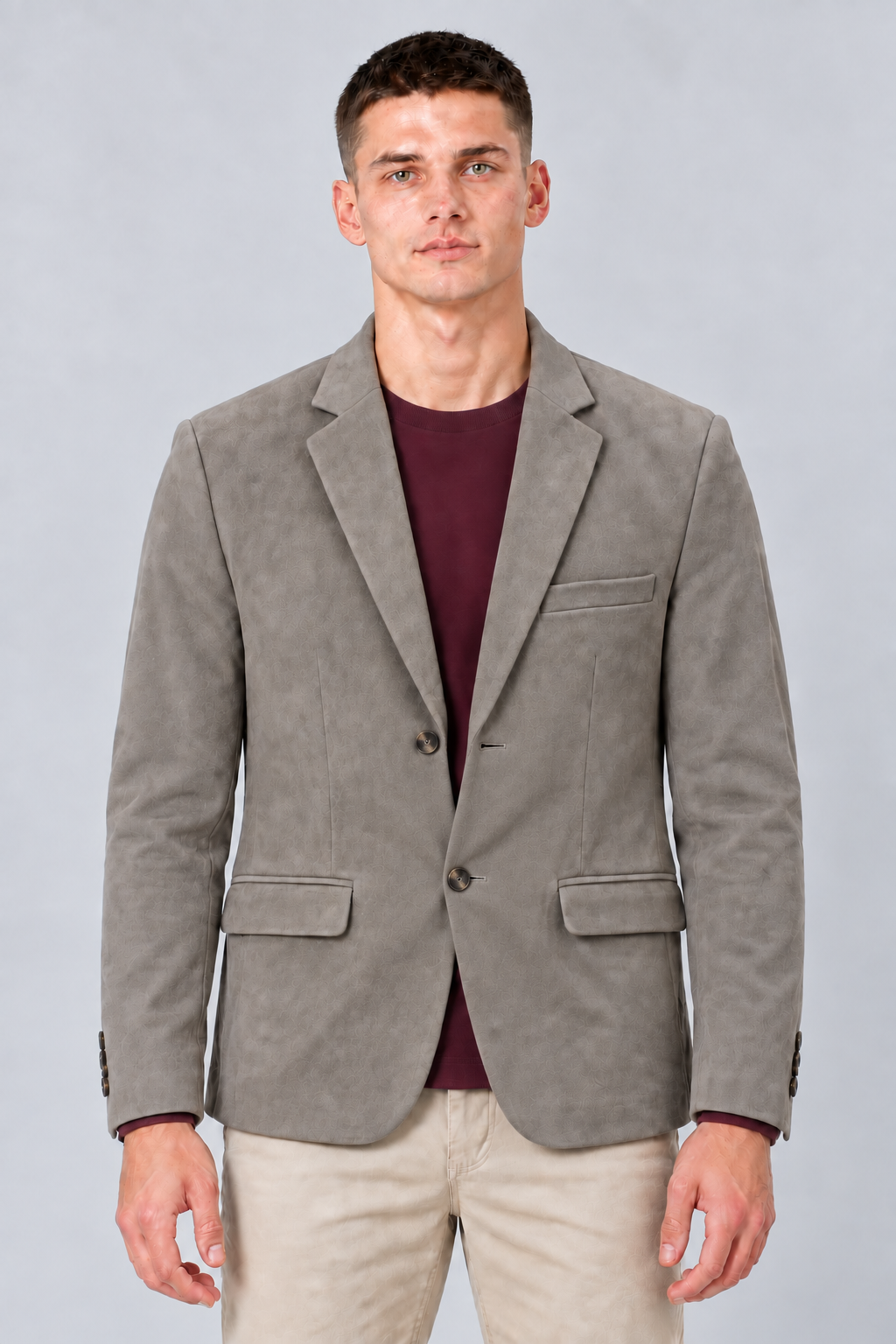 Men’s Regular Fit Knitted Suede Blazer Coat – Dark Stone