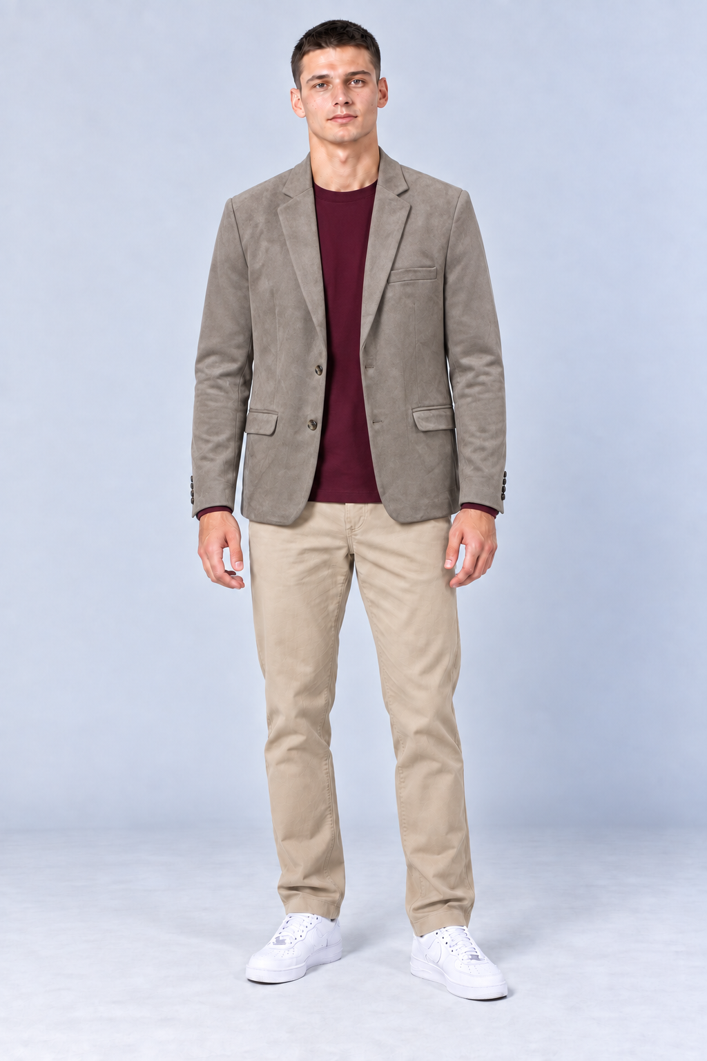 Men’s Regular Fit Knitted Suede Blazer Coat – Dark Stone