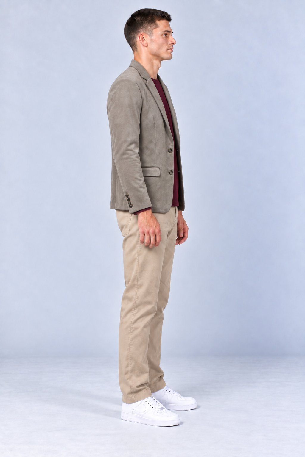 Men’s Regular Fit Knitted Suede Blazer Coat – Dark Stone