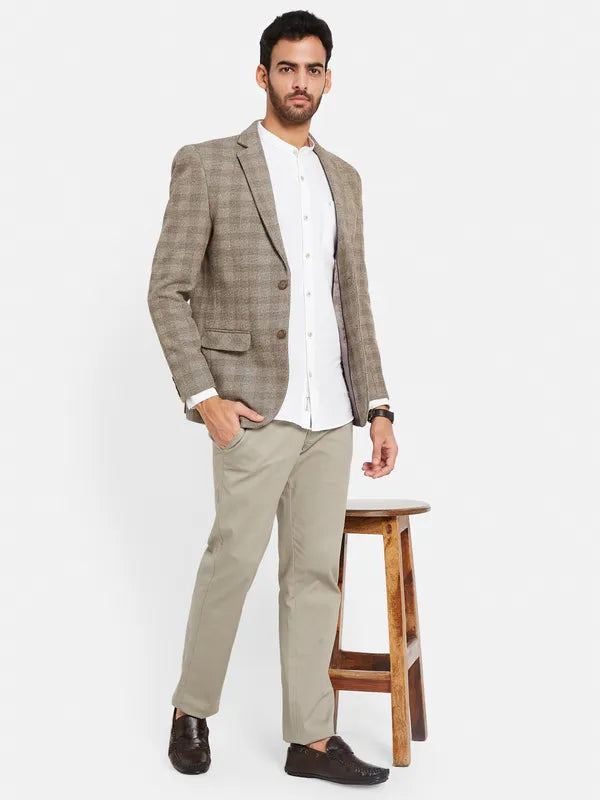 Checked Single Breasted Notched Lapel Collar Suede Blazer