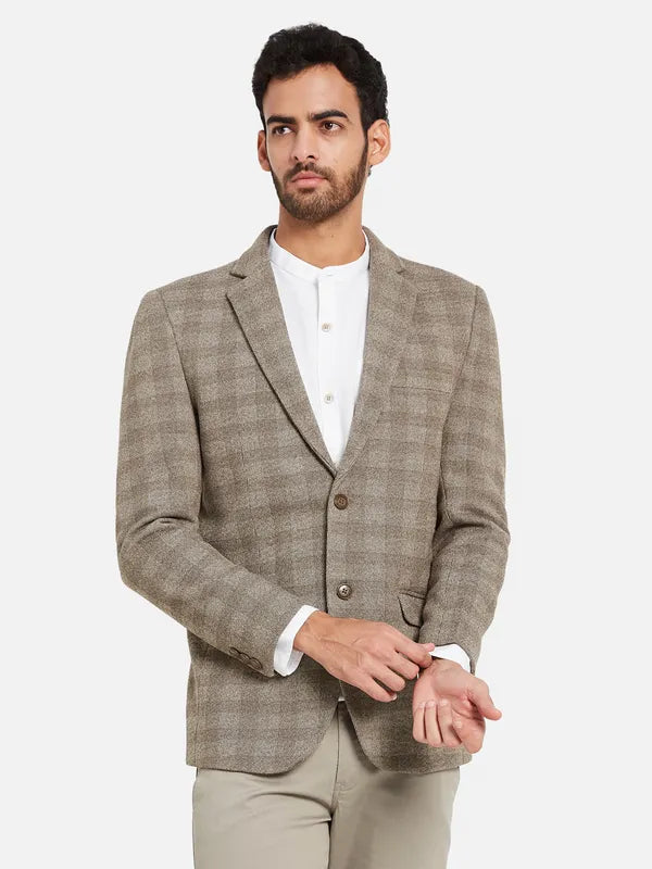 Checked Single Breasted Notched Lapel Collar Suede Blazer