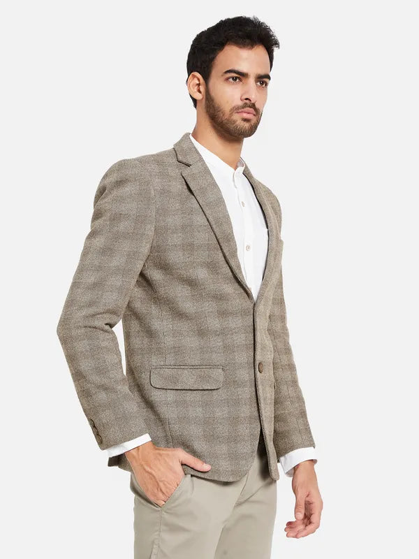 Checked Single Breasted Notched Lapel Collar Suede Blazer