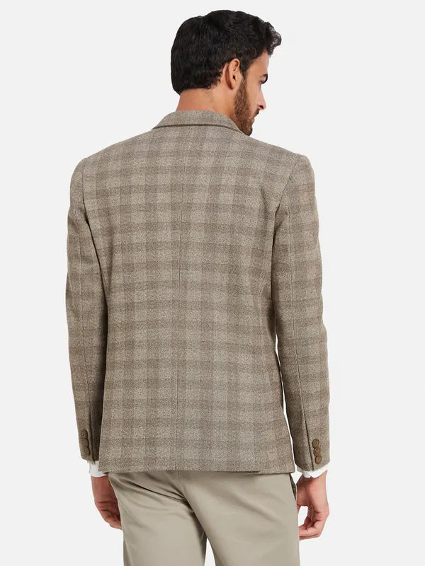 Checked Single Breasted Notched Lapel Collar Suede Blazer