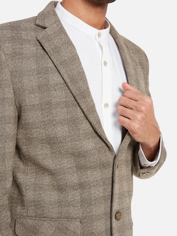 Checked Single Breasted Notched Lapel Collar Suede Blazer