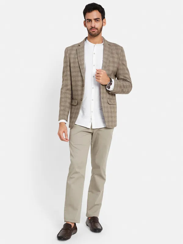 Checked Single Breasted Notched Lapel Collar Suede Blazer