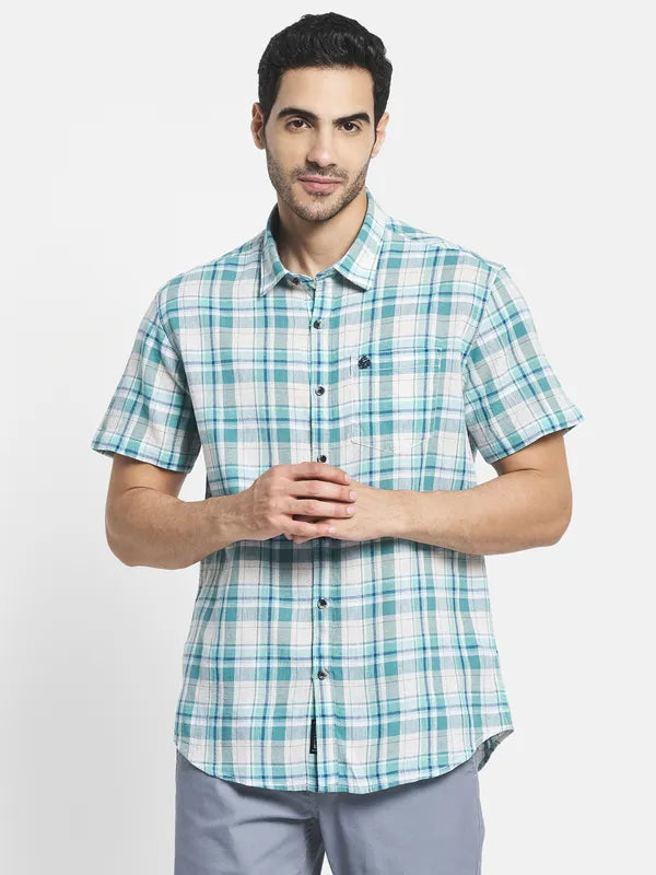 Men Olive Green Tartan Checks Checked Casual Shirt