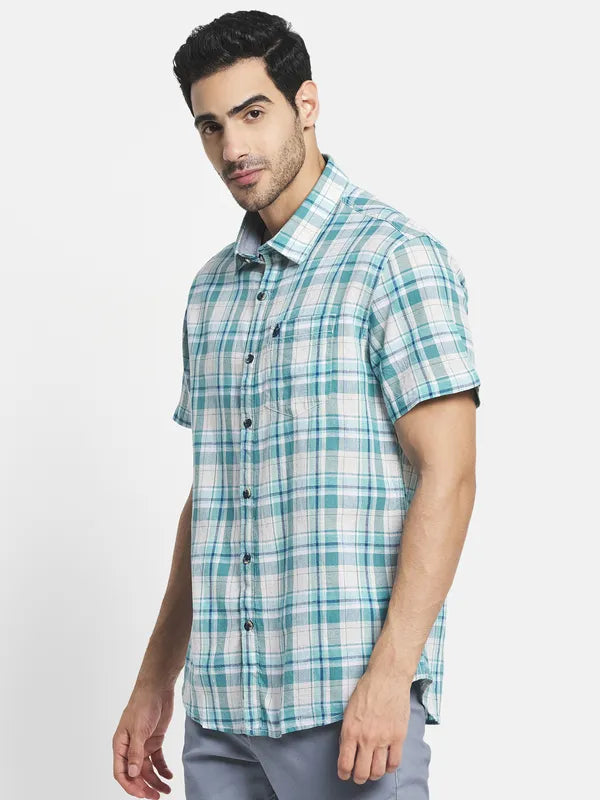 Men Olive Green Tartan Checks Checked Casual Shirt