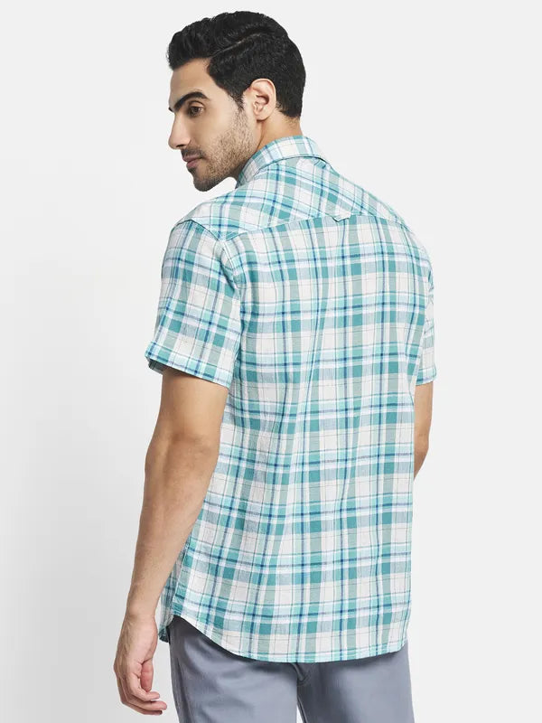 Men Olive Green Tartan Checks Checked Casual Shirt