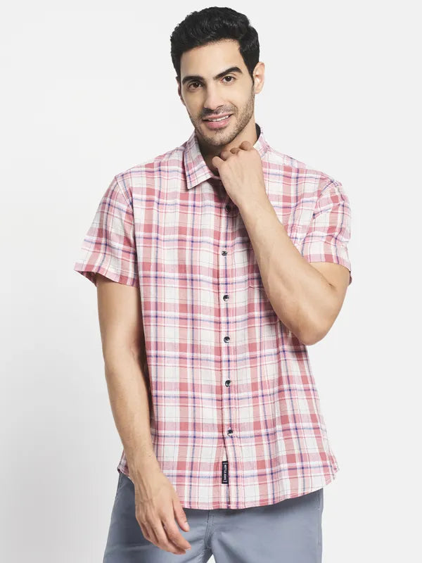 Men Red Tartan Checks Checked Casual Shirt