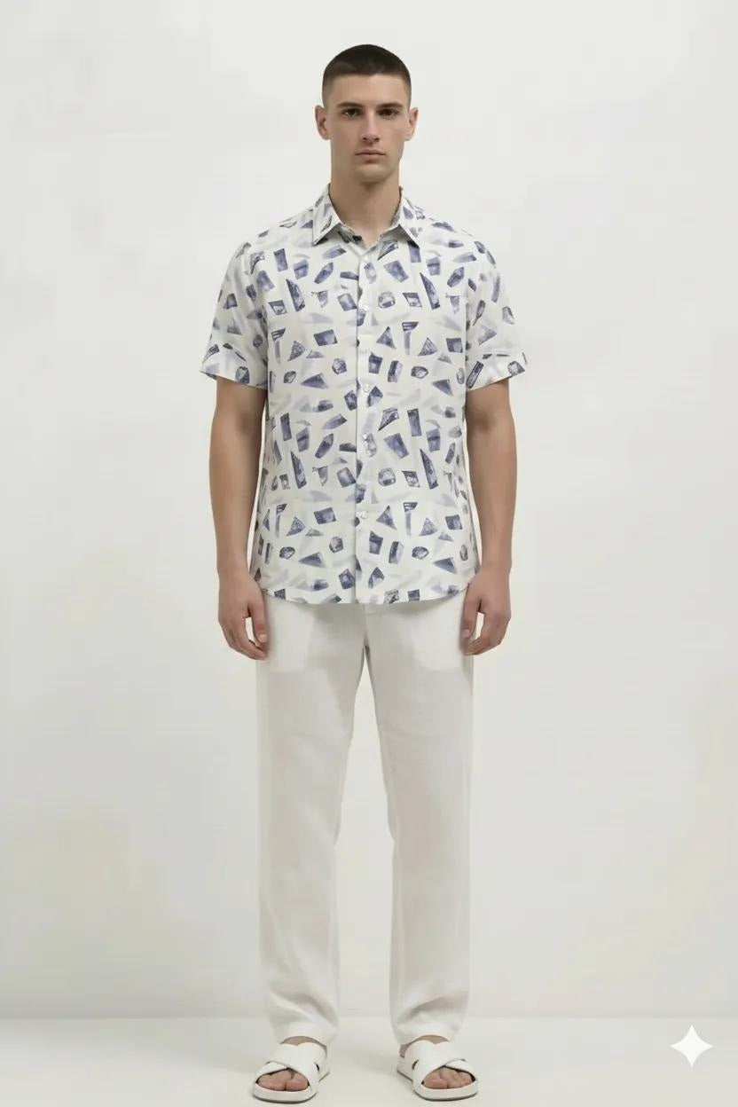 Men Denim Printed Casual Shirt