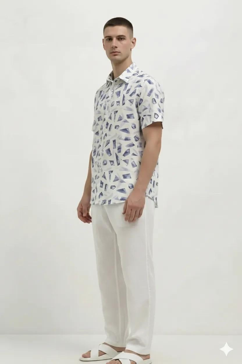 Men Denim Printed Casual Shirt